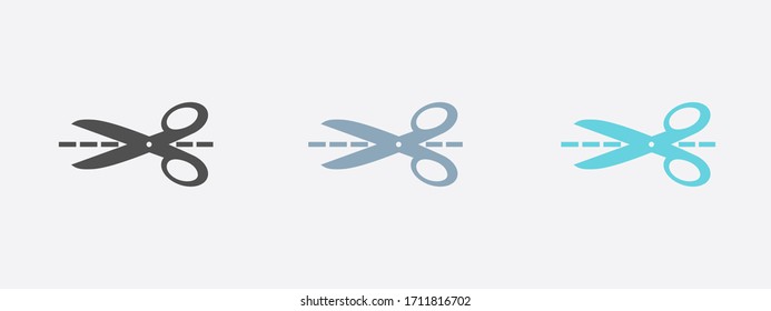 Scissors with-cut lines icon. Badge place of cutting.