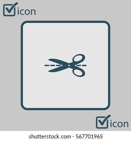 Scissors with-cut lines icon. Badge place of cutting.