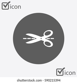 Scissors with-cut lines icon. Badge place of cutting.