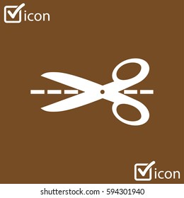 Scissors with-cut lines icon. Badge place of cutting.