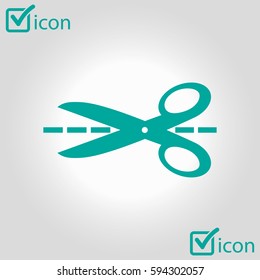 Scissors with-cut lines icon. Badge place of cutting.