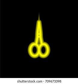 Scissors yellow glowing neon ui ux icon. Glowing sign logo vector
