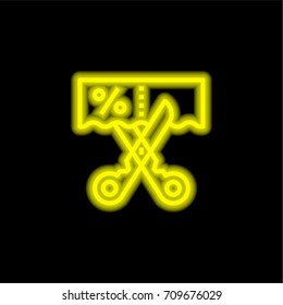 Scissors yellow glowing neon ui ux icon. Glowing sign logo vector