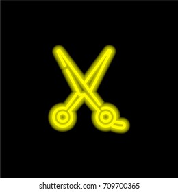 Scissors yellow glowing neon ui ux icon. Glowing sign logo vector