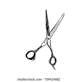 Scissors.Vector black illustrations isolated backgrounds. Hand drawn vintage engraving for poster, label, banner, web.