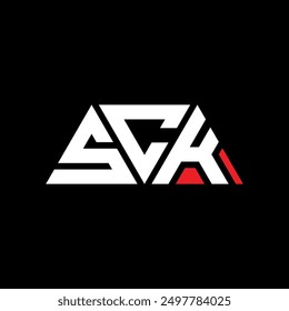 SCK triangle letter logo design with triangle shape. SCK triangle logo design monogram. SCK triangle vector logo template with red color. SCK triangular logo Simple, Elegant, and Luxurious design.