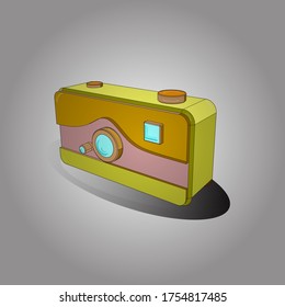 Scketh in white, gray and yellow colors. Retro camera. Isometry. 3D picture vector isolated.