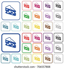 Sclice of cheese color flat icons in rounded square frames. Thin and thick versions included.