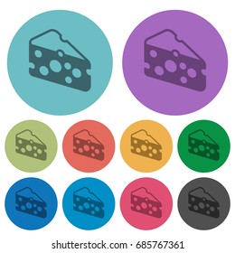 Sclice of cheese darker flat icons on color round background