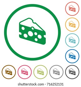 Sclice of cheese flat color icons in round outlines on white background