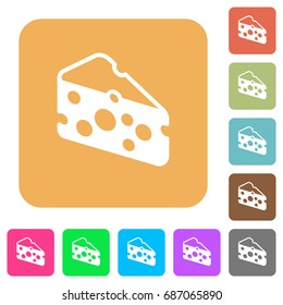 Sclice of cheese flat icons on rounded square vivid color backgrounds.