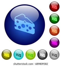 Sclice of cheese icons on round color glass buttons