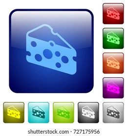 Sclice of cheese icons in rounded square color glossy button set