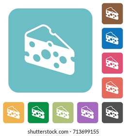 Sclice of cheese white flat icons on color rounded square backgrounds