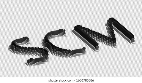 SCM abbreviation - 3D brick word -  isometric  voxel term concept  illustration
