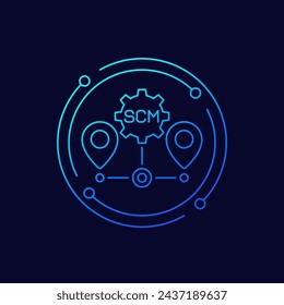 SCM icon in linear design, Supply chain management