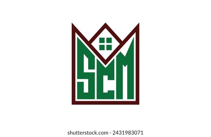 SCM carta inicial constructores inmobiliarios logo diseño vector. construcción, vivienda, casa rotulador, propiedad, edificio, apartamento, piso, compartimento, negocio, corporativo, alquiler de casa, alquiler, comercial