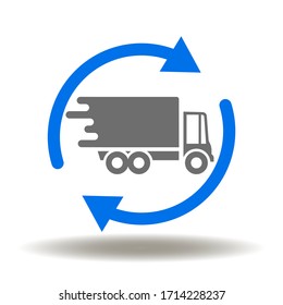 SCM Supply Chain Management Logo. Fast Moving Truck Rotation Arrows Icon Vector. Distribution Sign. Logistics Shipping Transportation Production Illustration.