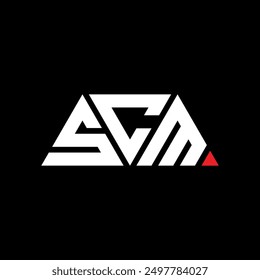 SCM triangle letter logo design with triangle shape. SCM triangle logo design monogram. SCM triangle vector logo template with red color. SCM triangular logo Simple, Elegant, and Luxurious design.