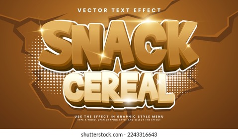 Caricatura de cereales Scnak efecto de texto vectorial editable adecuado para menú de comida dulce.