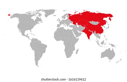SCO Countries Map Highlighted On World Map. Shanghai Cooperation Organisation.