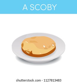 A SCOBY on a saucer, vector illustration.