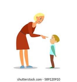 Scold children.The mother scolds the poor boy. illustration of flat design.