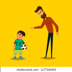 Scold children.Father scolding unhappy boy.Vector illustration of a flat design.