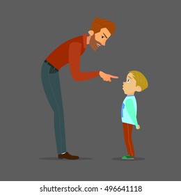 Scold children.Father scolding unhappy boy.Vector illustration of a flat design.