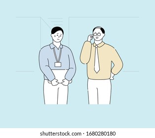 scolding businessman illustration set. boss, stress, nervous, worker. Vector drawing. Hand drawn style.