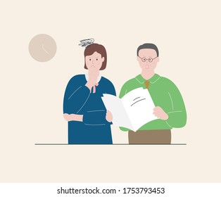 scolding businessman illustration set. boss, stress, nervous, worker. Vector drawing. Hand drawn style.