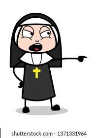 Scolding - Cartoon Nun Lady Vector Illustration﻿