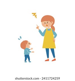 A scolding nursery teacher and a crying child, cute illustration material