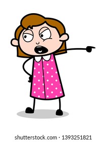 Scolding Very Aggressively - Retro Office Girl Employee Cartoon Vector Illustration﻿