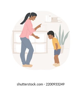 Scoldings isolated cartoon vector illustration. Parent scolding a child, adult showing forefinger, misbehaving chidren, kids upbringing, family life, bad behavior, explaining vector cartoon.