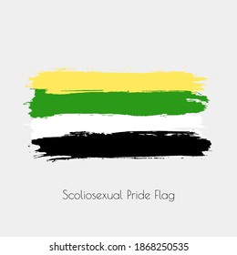 Scoliosexual lgbt vector watercolor flag. Hand drawn ink dry brush stains, strokes, stripes, horizontal lines isolated on white background. Painted colorful symbol of non-binary pride, rights equality