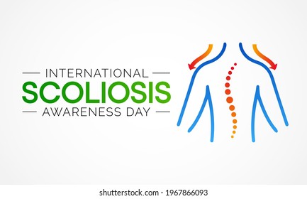 Scoliosis awareness day is observed every year in June, it is an abnormal lateral curvature of the spine. It is most often diagnosed in childhood or early adolescence. Vector illustration.