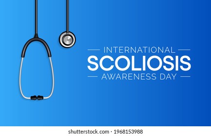 Scoliosis awareness day is observed every year in June, it is an abnormal lateral curvature of the spine. It is most often diagnosed in childhood or early adolescence. Vector illustration.