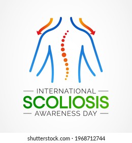Scoliosis awareness day is observed every year in June, it is an abnormal lateral curvature of the spine. It is most often diagnosed in childhood or early adolescence. Vector illustration.