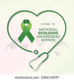 scoliosis awareness month design template for celebration. scoliosis awareness month green ribbon. green ribbon design illustration. ribbon vector.