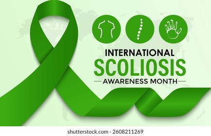 Scoliosis Awareness Month health awareness Realistic ribbon Banner and background design template. Observed yearly in June. EPS 10 Vector design.