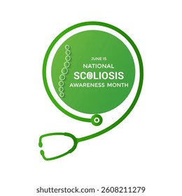 Scoliosis Awareness Month health awareness Realistic ribbon Banner and background design template. Observed yearly in June. EPS 10 Vector design.