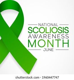 Scoliosis awareness month is observed every year in June, it is an abnormal lateral curvature of the spine. It is most often diagnosed in childhood or early adolescence. Vector illustration.