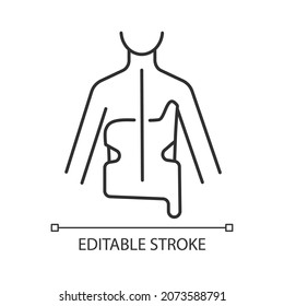 Scoliosis brace linear icon. Spine curvature correcting method. Spinal deformation prevention. Thin line customizable illustration. Contour symbol. Vector isolated outline drawing. Editable stroke