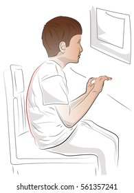 Scoliosis in children, bad posture, the child's back, curvature of the spine. Boy wry sitting at the table