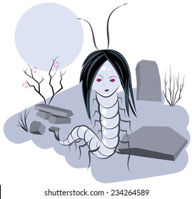 Scolopendra witch in cemetery vector illustration
