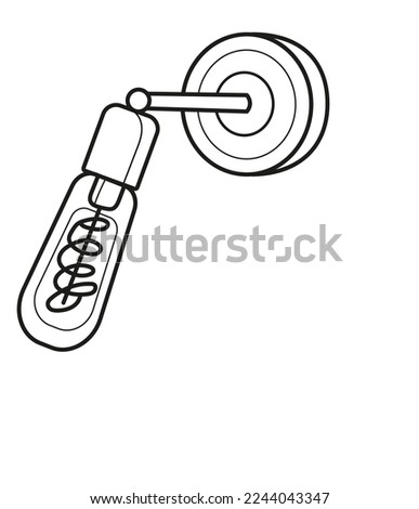 Sconce with Addison bulb. Coloring book. Black and white vector illustration.
