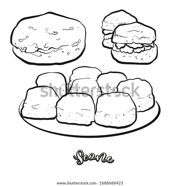 白い背景にスコーンの食べ物のスケッチ クイックパンのベクター画像画像 通常 イギリスで知られています 食べ物イラスト シリーズ のベクター画像素材 ロイヤリティフリー