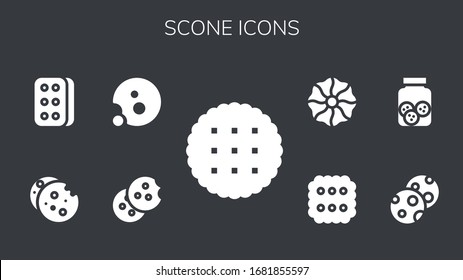 Scone Icon Set. 9 Filled Scone Icons.  Simple Modern Icons Such As: Biscuit, Cookie, Cookies