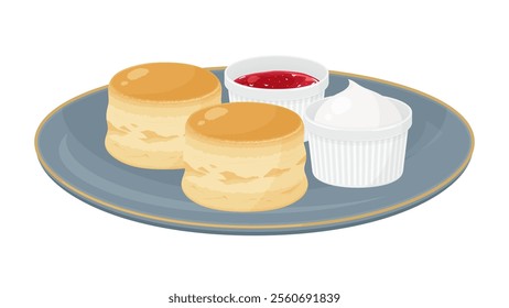 Scones with strawberry jam and whipped cream illustration